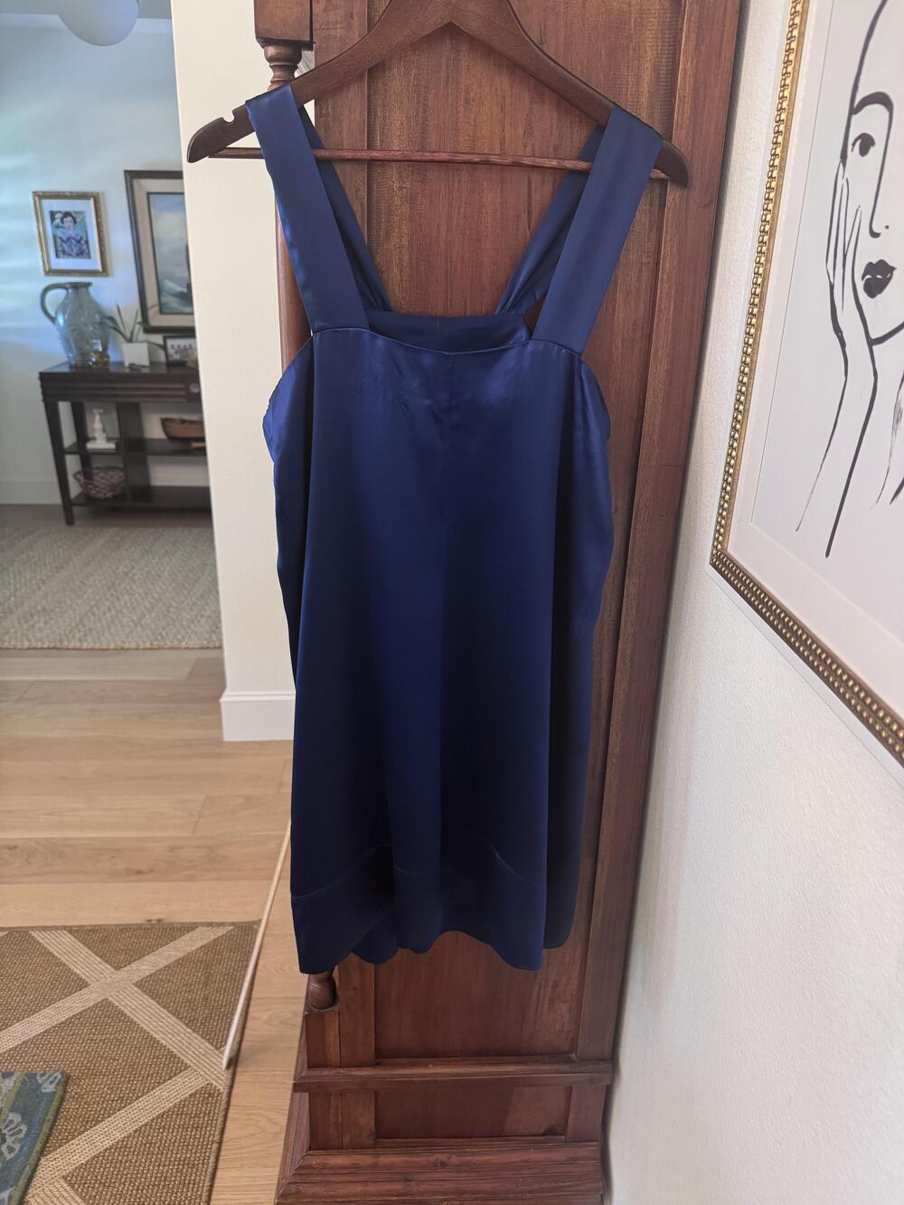 Banana Republic Dress Womens Large Blue 100% Silk Trapeze Swing Square Neck